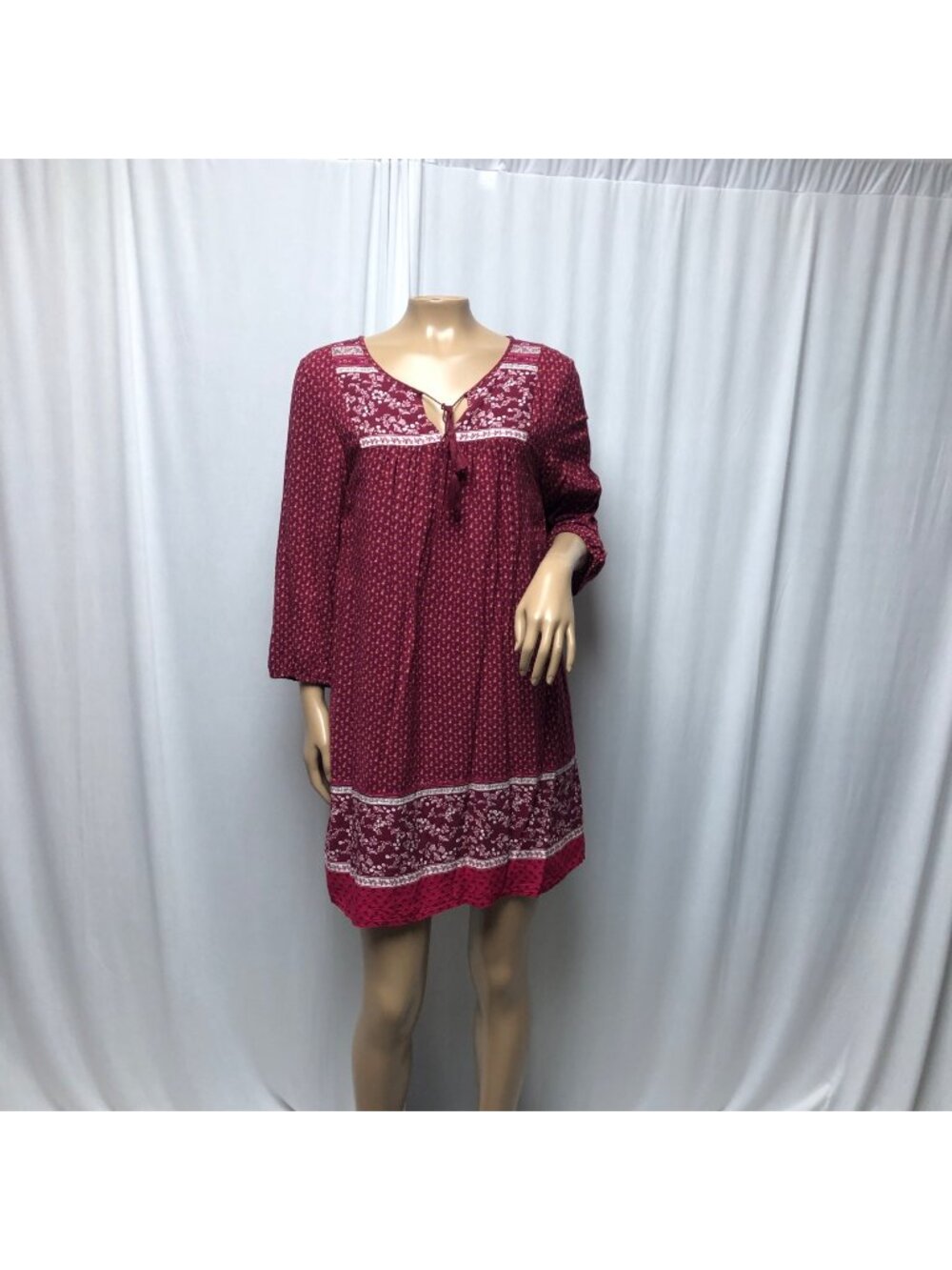 Old Navy Peasant Dress Womens Size Medium Maroon Pink Tassel Boho Peasant Shift